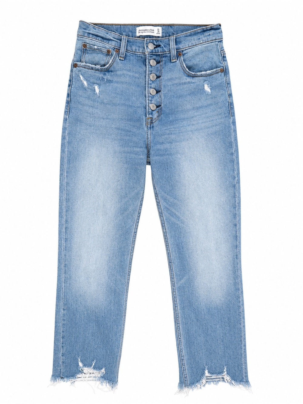 Abercrombie Ultra High Rise Ankle Straight Jeans 25 ButtonFly Raw Hem Distressed